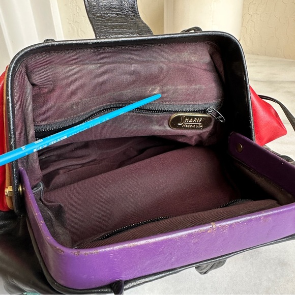 VINTAGE โข 80s Jewel Tone Leather Crossbody Bag Punk Bohemian Boho Weird Girl - Picture 13 of 16